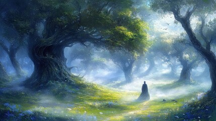Fototapeta premium Enchanted Forest Pathway with Mystical Fog and Majestic Trees