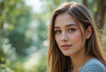 Fototapeta premium Nature Portrait of a Young Woman in a Serene Outdoor Setting