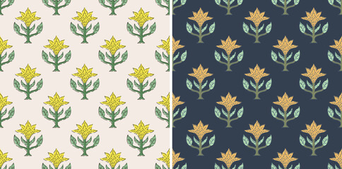 Hashtag CADS floral block print design pattern. Batik print, hand draw pattern. EPS file format.