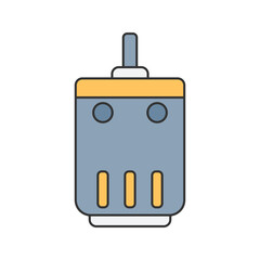 Electric Motor Flat design style, gray motor with yellow details, illustrating power sources for RC vehicles, perfect for engineering, automotive, and technology-related designs.