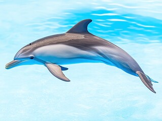 Fototapeta premium Dolphin swimming gracefully in clear blue water, showcasing its streamlined body