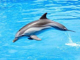 Dolphin leaping gracefully above the vibrant blue water in an aquatic environment
