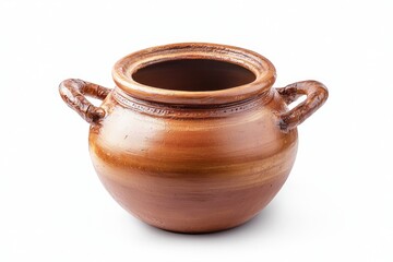 Rustic terracotta pot with handles on a white background studio shot pottery bowl earthenware culinary