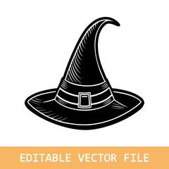 Black silhouette of halloween witch hat. Vector illustration