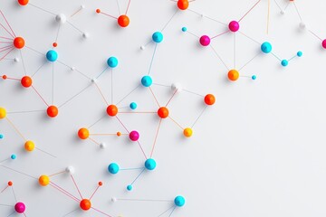 Conceptual Communication Network Connection of Colorful Spheres on White Plain Surface Innovation Idea