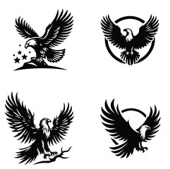 Naklejka premium Set of Black Wings Vector Illustration Featuring Birds, Eagles, Doves, Hawks, and Angels in a Tribal Style Design