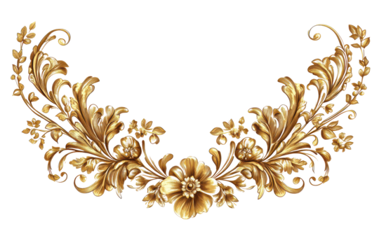 Golden floral ornament elegant design luxury decoration isolated on transparent background