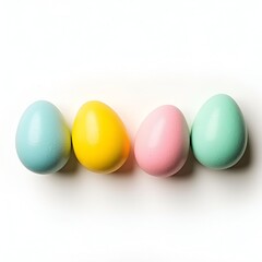 Obraz premium Pastel Easter eggs, Soft-colored eggshells, Minimalist egg arrangement, Smooth egg textures, Gentle shadows, Clean white background, Matte finish, Delicate spring colors, Simple composition, Symmetric