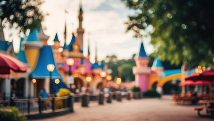 Fototapeta premium blurred image of a theme park during the daytime enhanced with a bokeh effect creating a soft and dreamy atmosphere.