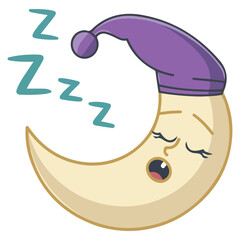 Sleeping Cartoon Crescent Moon Adorable Nighttime Icon