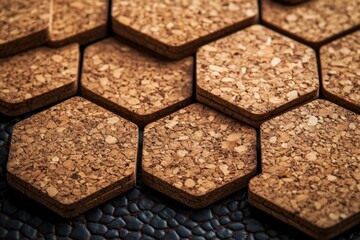 Close-up of cork hexagonal tiles
