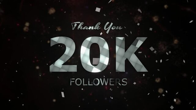 20K Followers celebration animation, 20000 followers thank you video, fireworks, confetti party effects, social media milestone motion graphics animation, celebrating 20K followers