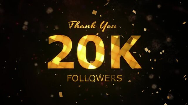 20K Followers celebration animation, 20000 followers thank you video, fireworks, confetti party effects, social media milestone motion graphics animation, celebrating 20K followers