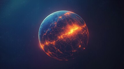 Fototapeta premium Glowing Earth with abstract network connections, symbolizing global connectivity and unity in a vast universe.