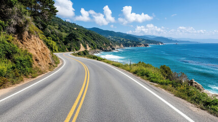 scenic coastal highway curves along ocean, inviting adventure and exploration