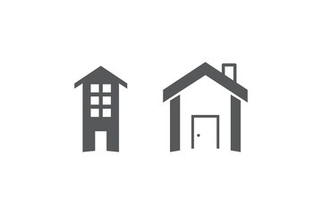 Simple House Silhouette Icon Set, Isolated on White Background. Vector Illustration