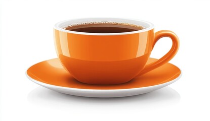 Obraz premium Vibrant orange coffee cup and saucer. A full cup of rich coffee on a matching saucer. Perfect for a morning brew