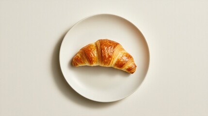 Golden brown croissant on a white plate.