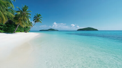 Fototapeta premium serene tropical island with palm trees and clear blue waters