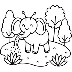 Fototapeta premium Cute Elephant Splashes Water with Joy in a Vibrant Pond Scene