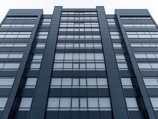 Modern office building facade showcasing sleek design and large windows