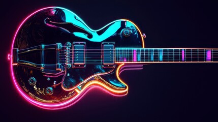 Electric Guitar Symphony: A mesmerizing illustration of an electric guitar with a captivating neon glow against a stark black backdrop, emphasizing musical themes and visual artistry.