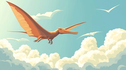 Clean and modern vector illustration of a Pterodactyl soaring through the clouds perfect for minimalist designs