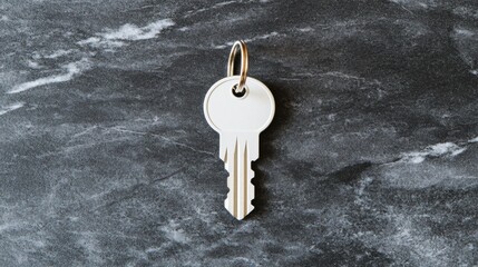 A white key with a silver ring attached.