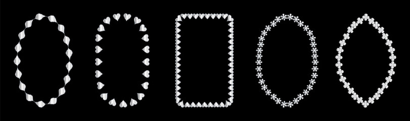 Set of exquisite silver frames with wavy lines and patterns. Fashionable vintage ornate frames for wedding invitations, greeting cards, prints.