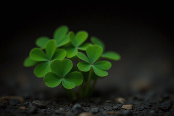 Naklejka premium group of four leaf clovers growing in the dirt