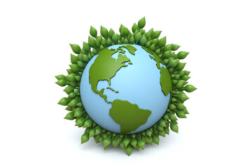 green globe covered in leaves on a white background