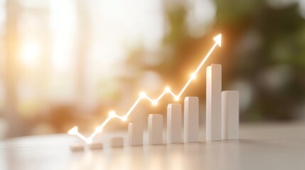 Business growth concept featuring rising graph on a desk, representing increase, success, and financial strategy with copy-space.