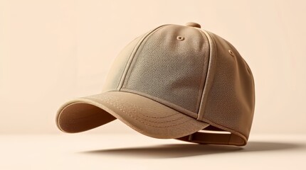 Minimalist Beige Baseball Cap – High-Detail Product Photography with Soft Shadows