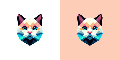 Fototapeta premium Geometric cat mascot logo design. Cat illustration in colorful low poly vector.
