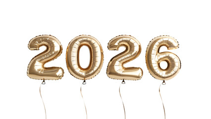Golden 2026 Balloons Celebrating The New Years Arrival With Shimmering Elegance Against A Clean Isolated on Transparent Background