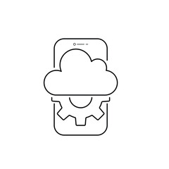 devops icon like thin line phone with gear and cloud. linear trend modern logotype graphic stroke art design web element isolated on white. concept of data optimization pictogram or smartphone develop