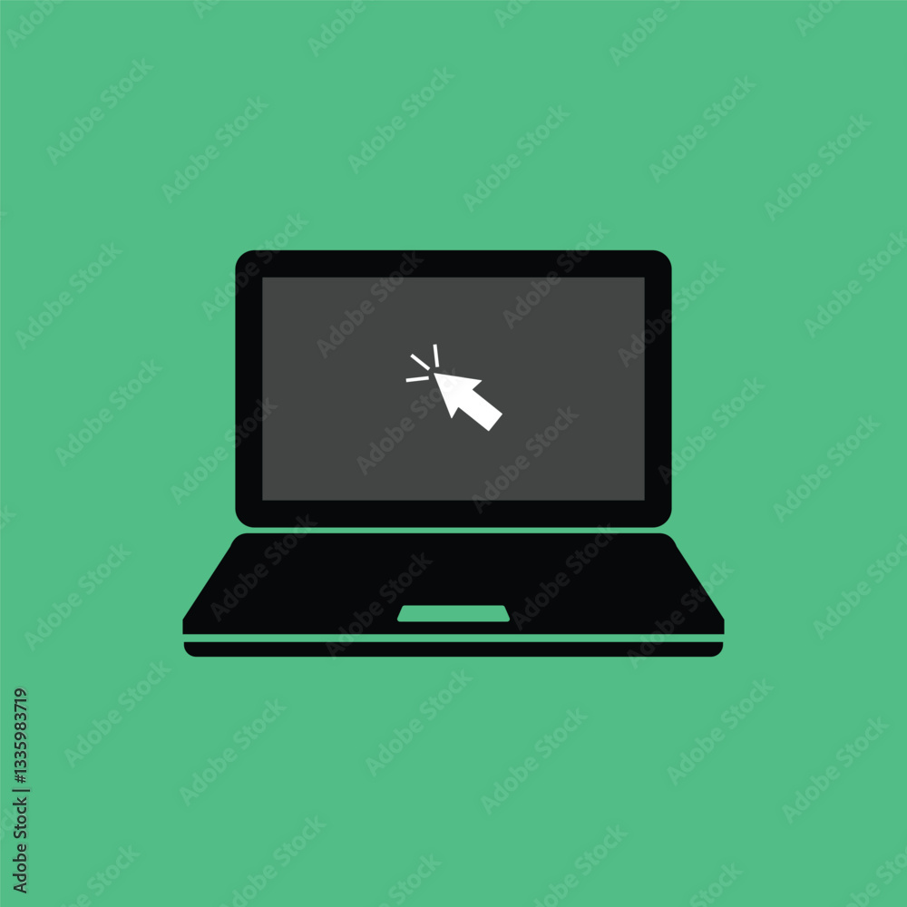 Fototapete laptop with cursor isolated on green. concept of using a personal mobile computer or search click ar