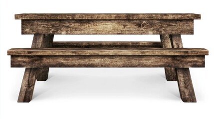 Rustic Wooden Picnic Table on White Background for Outdoor Dining