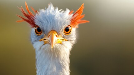 Curious bird with vibrant crest, close-up view showcasing bright eyes and unique feathers, ideal for nature-themed projects.