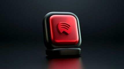 Vivid red button on a deep black background, study in minimalist design and color contrast