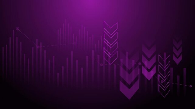 4k of purple decreased graph business background with arrow and bars animation portrait