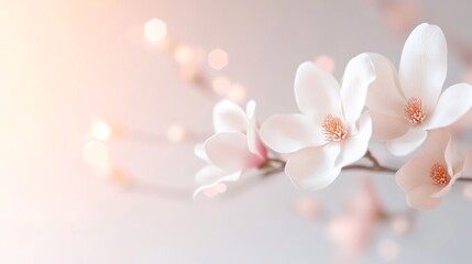 Fototapeta premium Delicate cherry blossoms in soft sunlight, elegant floral arrangement, serene aesthetics for spring-themed decor and design.