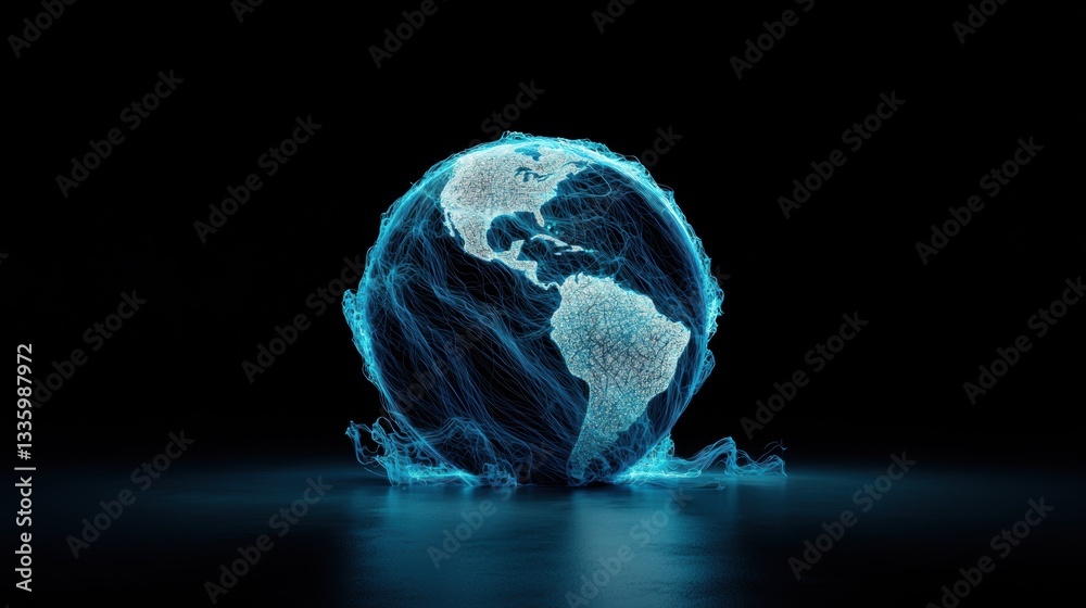Poster globe global connectivity and networking earth with glowing lines representing internet traffic, dat