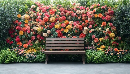 Wooden Bench Against a Vibrant Floral Wall