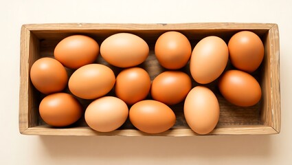 Brown Eggs Neatly Arranged in a Wooden Tray