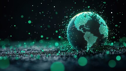 Obraz premium globe Data Visualization and Analytic 3D rendering of Earth with data visualizations projected onto its surface, data points representing global climate data and environmental monitoring.