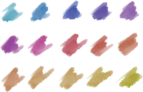 Set of watercolor stain. Spots on a white background. Watercolor texture with brush strokes. Gradients with overlay.