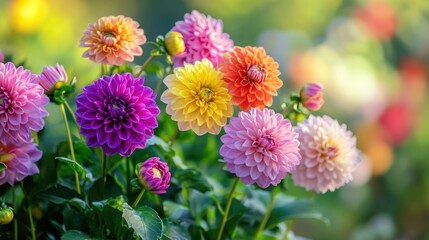 Vibrant Dahlia Blooms in a Summer Garden