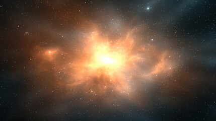Fototapeta premium A star-filled space with a bright orange nebula in the center.