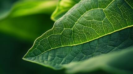 Fototapeta premium Vibrant green leaf texture in close-up, showcasing nature's organic beauty and intricate details. 